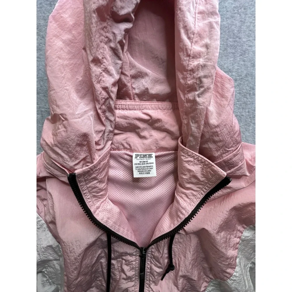 Pink Victoria's Secret Colorblock Windbreaker Jacket Pink White Hooded Medium